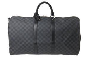 極美品 LOUIS VUITTON ルイヴィトン ボストンバッグ キーポルバンドリエール55 ダミエ グラフィット N41413 ブラック シルバー金具 中古 57857