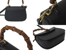 Load image into Gallery viewer, GUCCI グッチ バンブー ２WAY ショルダーバッグ ブラック レザー ハンドバッグ ゴールド金具 鞄 斜め掛け カバン 美品 中古 57868