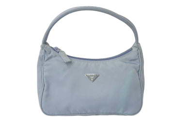 PRADA プラダ ハンドバッグ ワンショルダー MV515 ホーボー ミニバッグ 三角ロゴ 水色 シルバー金具 良品 中古 57876