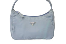 Load image into Gallery viewer, PRADA プラダ ハンドバッグ ワンショルダー MV515 ホーボー ミニバッグ 三角ロゴ 水色 シルバー金具 良品 中古 57876