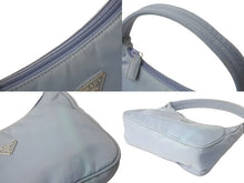 Load image into Gallery viewer, PRADA プラダ ハンドバッグ ワンショルダー MV515 ホーボー ミニバッグ 三角ロゴ 水色 シルバー金具 良品 中古 57876