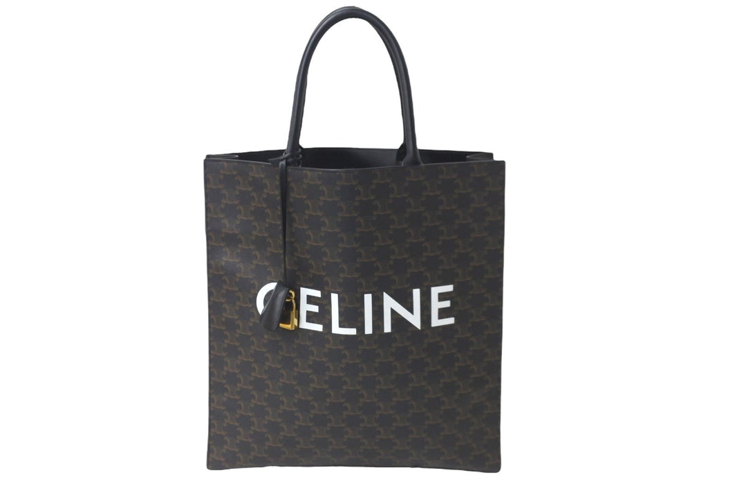 極美品 CELINE セリーヌ トリオンフ バーティカルカバ ラージ ブラック ブラウン ゴールド金具 中古 57877