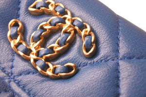 CHANEL シャネル 三つ折り財布 マトラッセ ココマーク 30番台 ブルー ラムスキン AP1789 ゴールド金具 美品 中古 57885