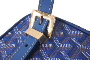 極美品 GOYARD ゴヤール ショルダーバッグ ヨナMM ヘリンボーン柄 ブルー シルバー金具 中古 57893