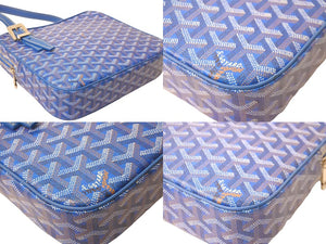 極美品 GOYARD ゴヤール ショルダーバッグ ヨナMM ヘリンボーン柄 ブルー シルバー金具 中古 57893