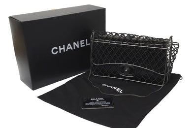 新品同様 CHANEL シャネル ココマーク チェーンショルダーバッグ ビーズマトラッセ 18番台 サテン ガンメタ ブラック 中古 57914