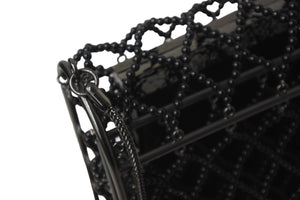新品同様 CHANEL シャネル ココマーク チェーンショルダーバッグ ビーズマトラッセ 18番台 サテン ガンメタ ブラック 中古 57914