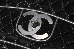 新品同様 CHANEL シャネル ココマーク チェーンショルダーバッグ ビーズマトラッセ 18番台 サテン ガンメタ ブラック 中古 57914