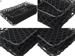 新品同様 CHANEL シャネル ココマーク チェーンショルダーバッグ ビーズマトラッセ 18番台 サテン ガンメタ ブラック 中古 57914