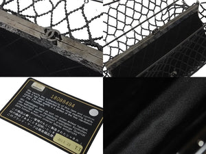 新品同様 CHANEL シャネル ココマーク チェーンショルダーバッグ ビーズマトラッセ 18番台 サテン ガンメタ ブラック 中古 57914
