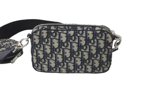 極美品 Christian Dior クリスチャンディオール オブリーク ショルダーバッグ 29-BO-0271 キャンバス ネイビー 中古 57916