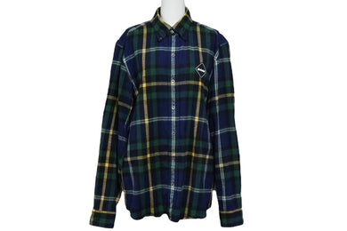 F.C.R.B. エフシーアールビー ロゴ チェックシャツ ネイビー系 FCRB-192073 19AW サイズL 良品 中古 57934