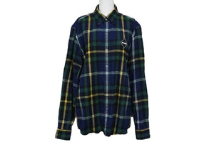 F.C.R.B. エフシーアールビー ロゴ チェックシャツ ネイビー系 FCRB-192073 19AW サイズL 良品 中古 57934