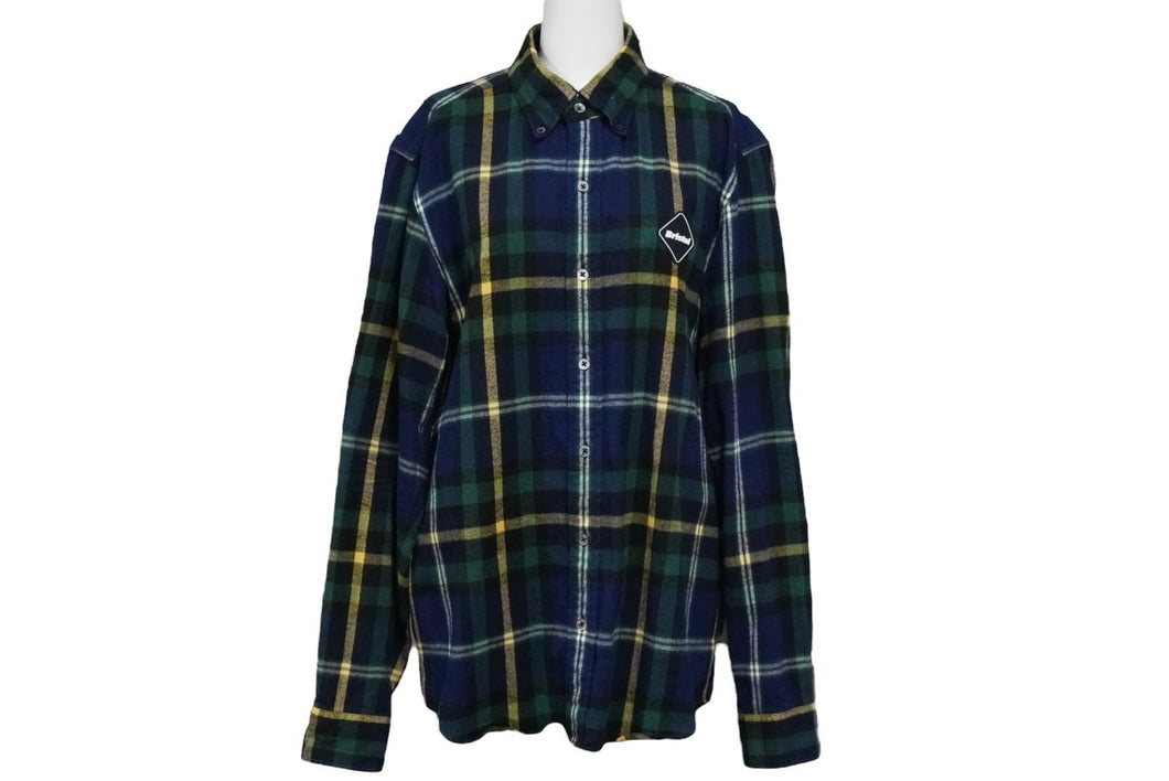 F.C.R.B. エフシーアールビー ロゴ チェックシャツ ネイビー系 FCRB-192073 19AW サイズL 良品 中古 57934