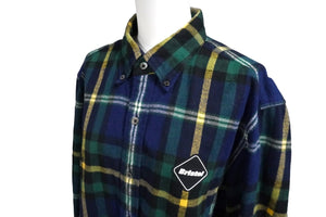 F.C.R.B. エフシーアールビー ロゴ チェックシャツ ネイビー系 FCRB-192073 19AW サイズL 良品 中古 57934