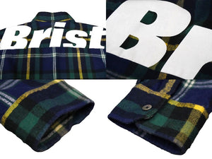 F.C.R.B. エフシーアールビー ロゴ チェックシャツ ネイビー系 FCRB-192073 19AW サイズL 良品 中古 57934
