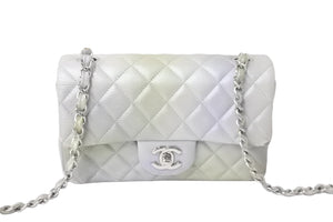 CHANEL シャネル チェーンショルダーバッグ ミニマトラッセ メタリック シルバー グリーン シルバー金具 美品 中古 57962