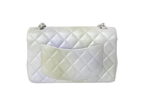 CHANEL シャネル チェーンショルダーバッグ ミニマトラッセ メタリック シルバー グリーン シルバー金具 美品 中古 57962