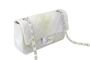 CHANEL シャネル チェーンショルダーバッグ ミニマトラッセ メタリック シルバー グリーン シルバー金具 美品 中古 57962