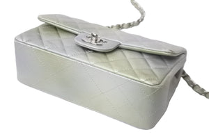 CHANEL シャネル チェーンショルダーバッグ ミニマトラッセ メタリック シルバー グリーン シルバー金具 美品 中古 57962