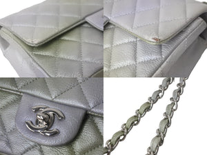CHANEL シャネル チェーンショルダーバッグ ミニマトラッセ メタリック シルバー グリーン シルバー金具 美品 中古 57962
