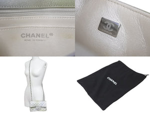 CHANEL シャネル チェーンショルダーバッグ ミニマトラッセ メタリック シルバー グリーン シルバー金具 美品 中古 57962
