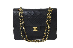 CHANEL シャネル ココマーク チェーンショルダーバッグ Wフラップ マトラッセ 25 1番台 ブラック ゴールド金具 美品 中古 57964