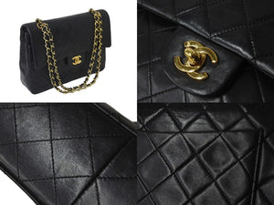 CHANEL シャネル ココマーク チェーンショルダーバッグ Wフラップ マトラッセ 25 1番台 ブラック ゴールド金具 美品 中古 57964