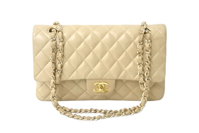 CHANEL シャネル チェーンショルダーバッグ 8番台 マトラッセ 25 Wフラップ ラムスキン ベージュ ゴールド金具 美品 中古 57977