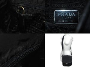 PRADA プラダショルダーバッグ 2VD028 2E9S F0002 三角プレート ナイロン レザー ブラック シルバー金具 美品 中古 57989 