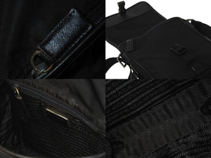 PRADA プラダショルダーバッグ 2VD028 2E9S F0002 三角プレート ナイロン レザー ブラック シルバー金具 美品 中古 57989 
