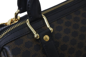 CELINE セリーヌ マカダム ハンドバッグ ミニボストンバッグ PVC レザー ブラック ブラウン ゴールド金具 美品 中古 58004