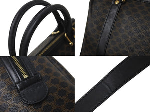 CELINE セリーヌ マカダム ハンドバッグ ミニボストンバッグ PVC レザー ブラック ブラウン ゴールド金具 美品 中古 58004
