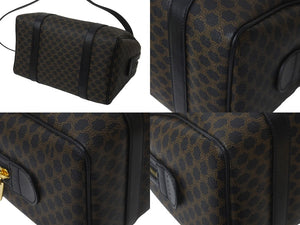 CELINE セリーヌ マカダム ハンドバッグ ミニボストンバッグ PVC レザー ブラック ブラウン ゴールド金具 美品 中古 58004