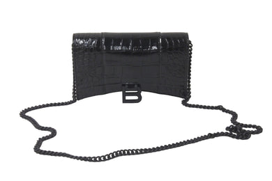 BALENCIAGA バレンシアガ アワーグラス チェーン ウォレット ショルダーバッグ 656050 ブラック クロコ型押し 美品 中古 58008