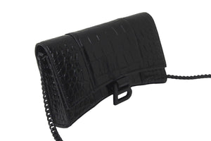 BALENCIAGA バレンシアガ アワーグラス チェーン ウォレット ショルダーバッグ 656050 ブラック クロコ型押し 美品 中古 58008