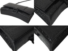 Load image into Gallery viewer, BALENCIAGA バレンシアガ アワーグラス チェーン ウォレット ショルダーバッグ 656050 ブラック クロコ型押し 美品 中古 58008