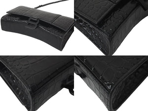 BALENCIAGA バレンシアガ アワーグラス チェーン ウォレット ショルダーバッグ 656050 ブラック クロコ型押し 美品 中古 58008