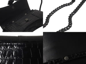 BALENCIAGA バレンシアガ アワーグラス チェーン ウォレット ショルダーバッグ 656050 ブラック クロコ型押し 美品 中古 58008