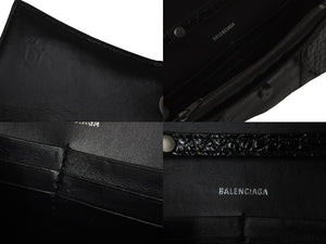 BALENCIAGA バレンシアガ アワーグラス チェーン ウォレット ショルダーバッグ 656050 ブラック クロコ型押し 美品 中古 58008
