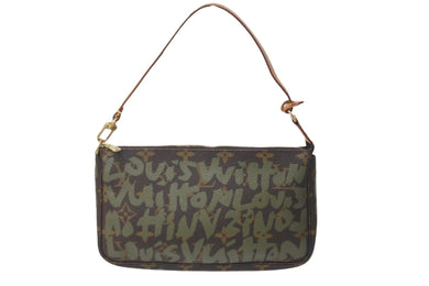 LOUIS VUITTON ルイヴィトン ハンドバッグ ポシェットアクセソワール グラフィティ M92191 カーキ ゴールド金具 美品 中古 58015