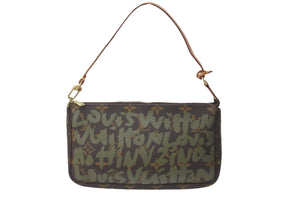 LOUIS VUITTON ルイヴィトン ハンドバッグ ポシェットアクセソワール グラフィティ M92191 カーキ ゴールド金具 美品 中古 58015