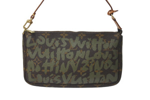 LOUIS VUITTON ルイヴィトン ハンドバッグ ポシェットアクセソワール グラフィティ M92191 カーキ ゴールド金具 美品 中古 58015
