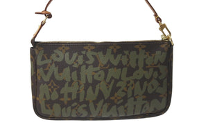 LOUIS VUITTON ルイヴィトン ハンドバッグ ポシェットアクセソワール グラフィティ M92191 カーキ ゴールド金具 美品 中古 58015