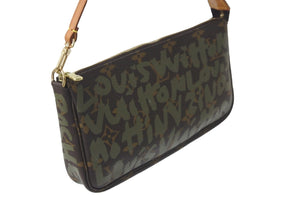 LOUIS VUITTON ルイヴィトン ハンドバッグ ポシェットアクセソワール グラフィティ M92191 カーキ ゴールド金具 美品 中古 58015