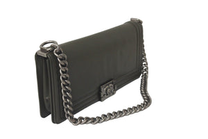 CHANEL シャネル ショルダーバッグ ボーイシャネル ココマーク 15番台 2011年 カーフスキン グリーン シルバー金具 美品 中古 58018