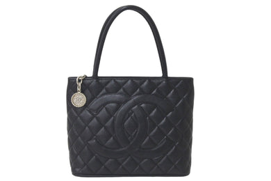 極美品 CHANEL シャネル 復刻トートバッグ A01804 ココマーク 6番台 2000年 キャビアスキン ブラック シルバー金具 中古 58025