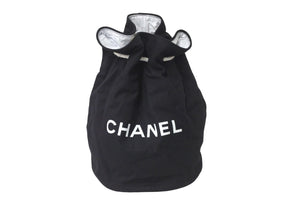 CHANEL シャネル 巾着バッグ キャンバス ビニール ブラック ホワイト ノベルティ 良品 中古 58055