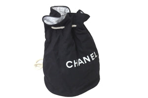 CHANEL シャネル 巾着バッグ キャンバス ビニール ブラック ホワイト ノベルティ 良品 中古 58055