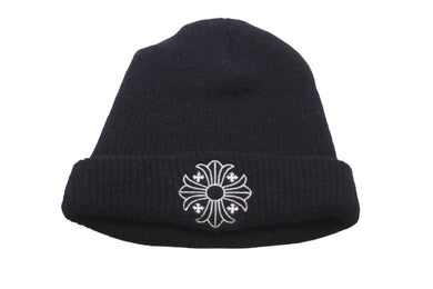 CHROME HEARTS クロムハーツ ニットキャップ 帽子 マルチプラス 刺繍 ビーニー ウール ブラック ホワイト サイズOS 美品 中古 58071